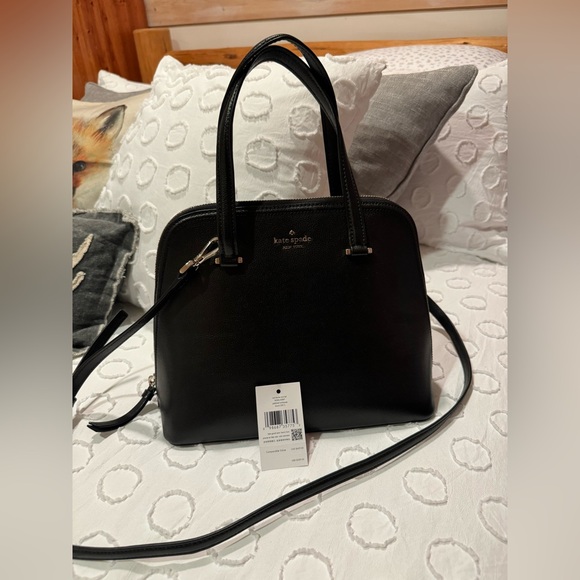 NWT Kate Spade Medium Dome Satchel Crossbody Black Pebbled Leather - WKRU5897 - Picture 1 of 14